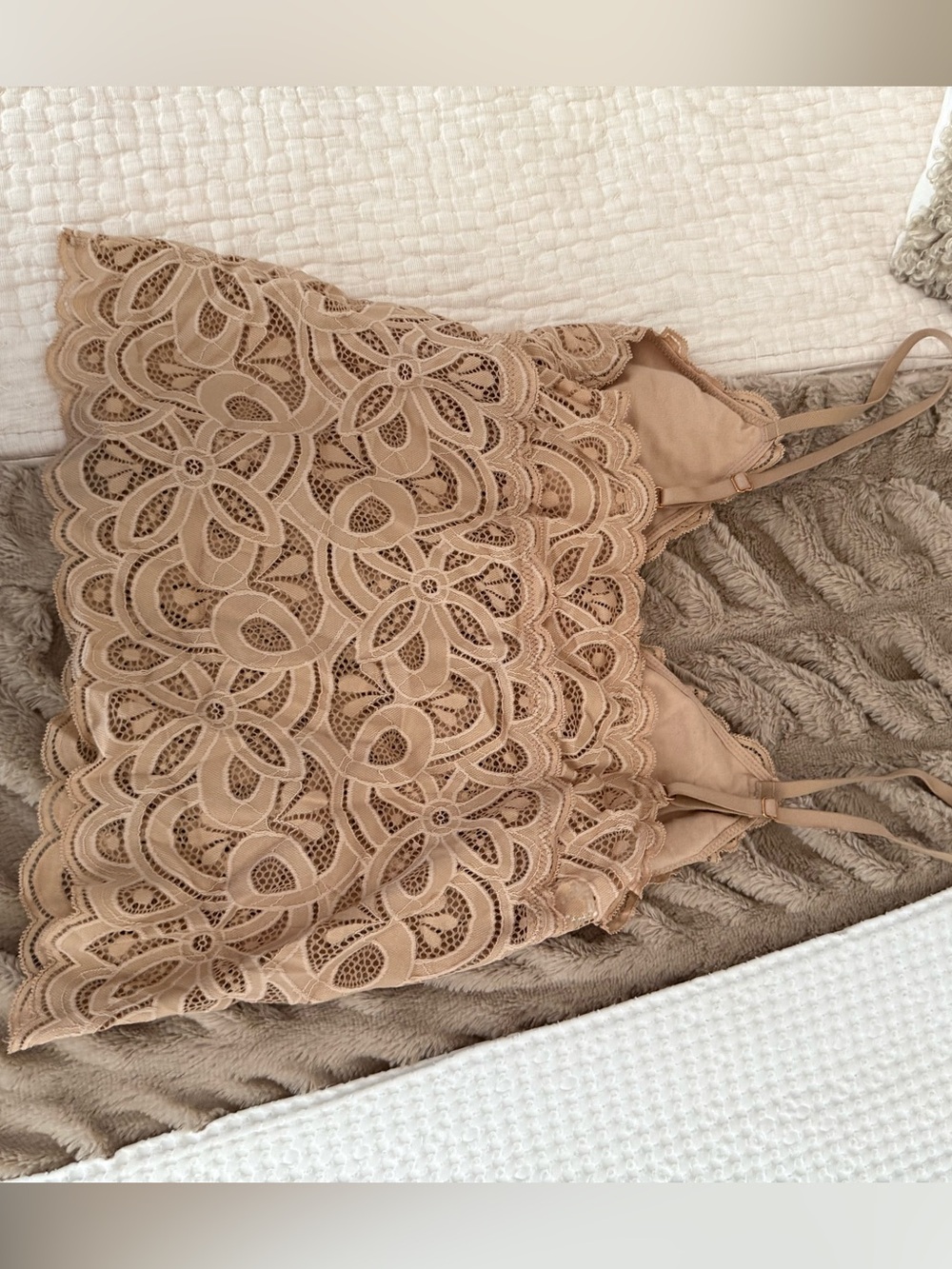 aerie Tan Lace Overlay Tank Top